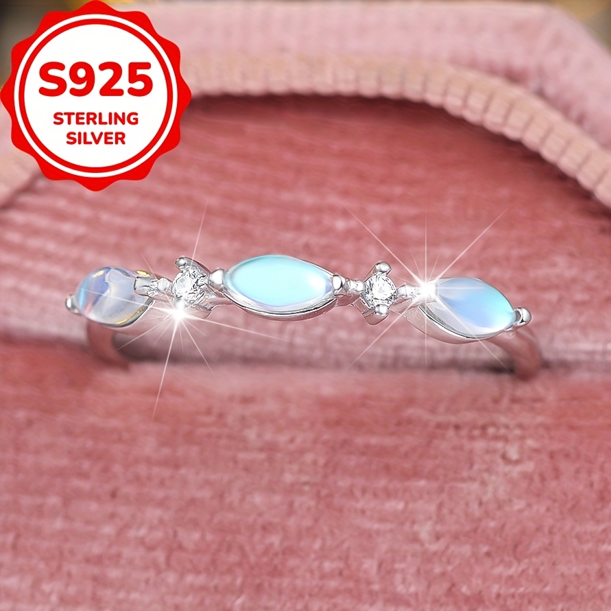 Women's Exquisite Marquise Moonstone Ring, 925 Sterling Silver